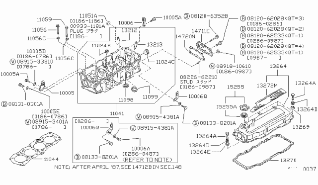 1988 Nissan Stanza Cylinder Head & Rocker Cover Diagram