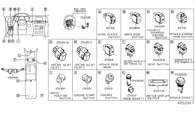 2018 Nissan Murano Switch Assy-Combination Diagram for 25560-3KA8E