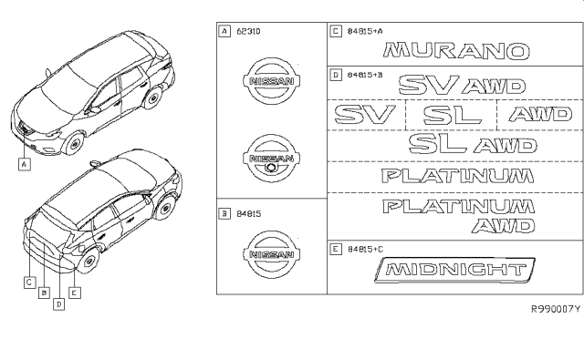 2019 Nissan Murano Emblem & Name Label Diagram 1