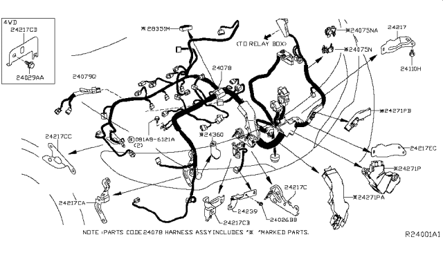 2015 Nissan Murano Bracket-Engine Room Harness Diagram for 24239-5AA1A