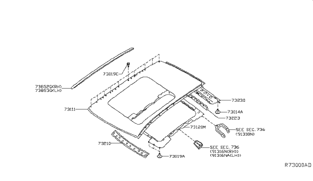 2019 Nissan Murano Roof Panel & Fitting Diagram 3