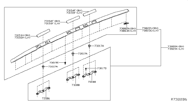 2015 Nissan Murano Bracket-Roof Rack,Rear RH Diagram for 738B0-5AA0A