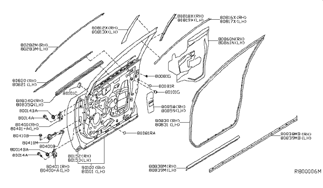 2015 Nissan Murano Moulding Assy-Front Door Outside,RH Diagram for 80820-5BC0A