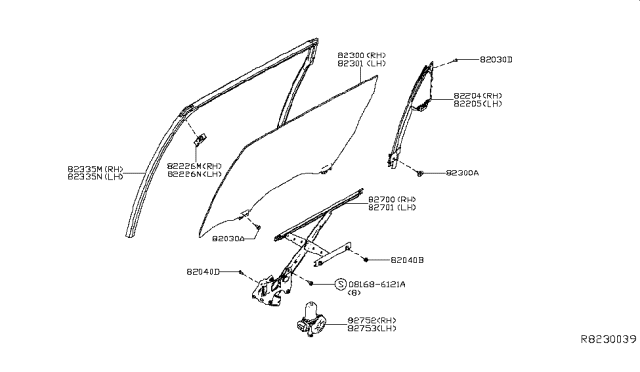 2017 Nissan Murano Rear Door Window & Regulator Diagram