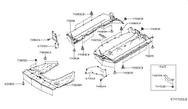 2017 Nissan Murano Cover-Front Under,RH Diagram for 74814-5AA0A