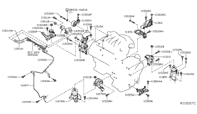 2016 Nissan Murano Engine & Transmission Mounting Diagram 1