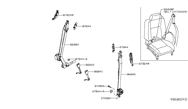 2018 Nissan Murano ADJUSTER Seat Belt Diagram for 87824-3NF0A