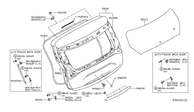 2018 Nissan Murano Door - Back Diagram for 90100-5AA3A