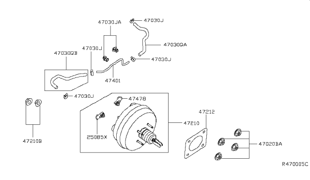 2019 Nissan Murano Hose-Brake Booster Diagram for 47474-5AA0A