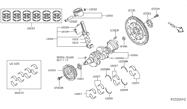 2017 Nissan Murano Piston,Crankshaft & Flywheel Diagram