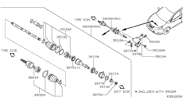 2015 Nissan Murano Front Drive Shaft (FF) Diagram 1