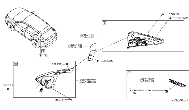 2018 Nissan Murano Lamp Assembly Back Up, LH Diagram for 26545-9UF0B