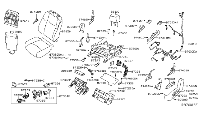 2017 Nissan Murano Board Assembly Front Seat Back Diagram for 87640-3TA0A