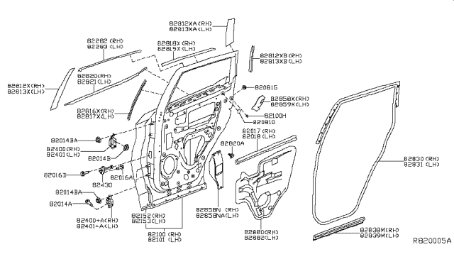 2017 Nissan Murano Rear Door Panel & Fitting Diagram