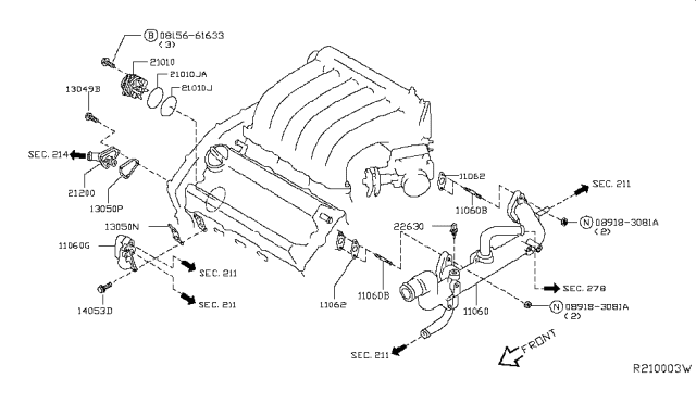 2017 Nissan Murano Water Pump, Cooling Fan & Thermostat Diagram