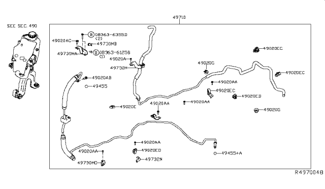 2018 Nissan Murano Hose & Tube Set-Power Steering Diagram for 49710-5AE0B
