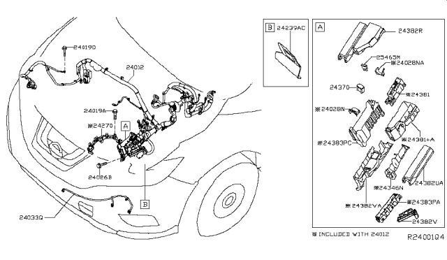 2018 Nissan Murano Harness-Sub,Front Bumper Diagram for 24033-9UF0A