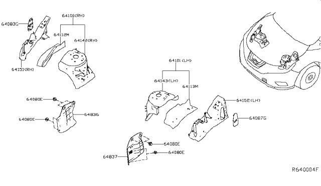 2015 Nissan Murano Cover-Splash,Hoodledge LH Diagram for 64839-5AA0A