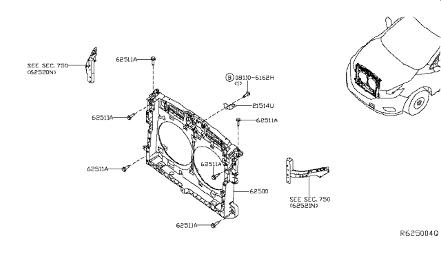 2015 Nissan Murano Front Apron & Radiator Core Support Diagram