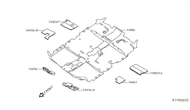 2019 Nissan Murano Pad Assembly - Front Floor Diagram for 74923-9UF0A