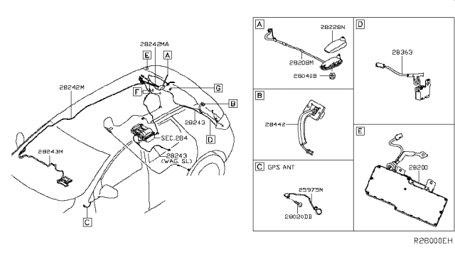 2015 Nissan Murano Antenna Set-Radio Diagram for 28200-5AA0A