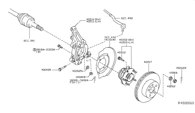 2018 Nissan Murano Knuckle Spindle-LH Diagram for 40015-5AA0A