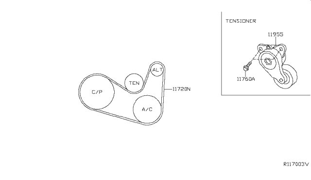 2019 Nissan Murano Fan & Alternator Belt Diagram for 11720-3WS0B