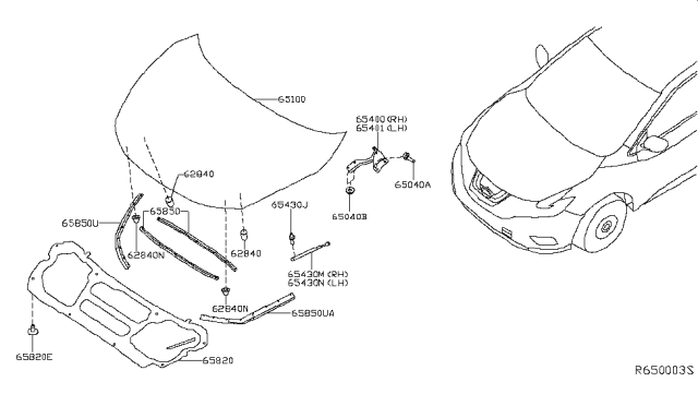 2018 Nissan Murano Hood Diagram for 65100-5AA0A