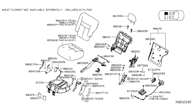 2017 Nissan Murano Cable Assy-Reclining,Rear Seat Diagram for 88925-5AA0A