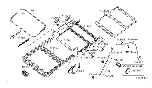 2009 Nissan Altima Rail Assy-Sunroof Diagram for 91350-JB11A