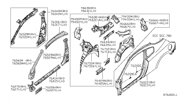 2011 Nissan Altima Body-Side Diagram for 76041-ZX65B