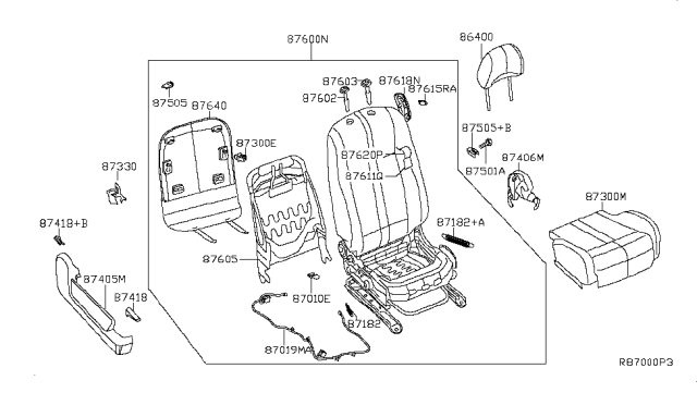 2010 Nissan Altima Frame&Device Assembly-Front Seat Back,RH Diagram for 87604-ZX89B