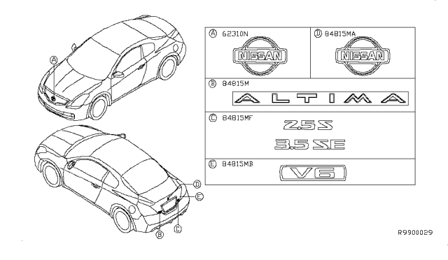 2010 Nissan Altima Emblem-Trunk Lid Diagram for 84896-JB10D