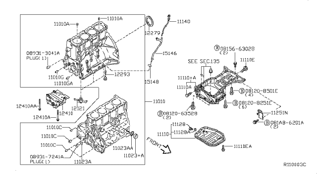 2010 Nissan Altima Cylinder Block & Oil Pan Diagram 1