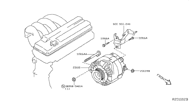 2013 Nissan Altima Alternator Assembly Diagram for 23100-JA04D