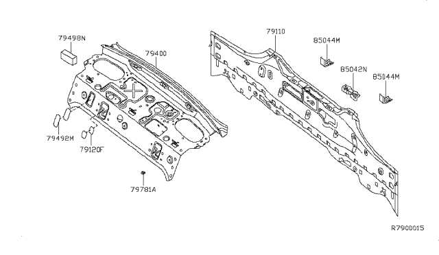 2012 Nissan Altima Rear,Back Panel & Fitting Diagram