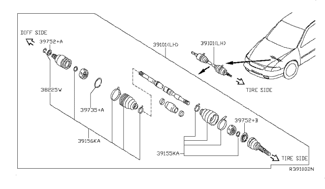 2011 Nissan Altima Shaft Front Drive Diagram for 39101-JA13A