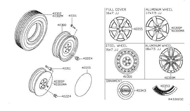 2009 Nissan Altima Spare Tire Wheel Assembly Diagram for 40300-8J077