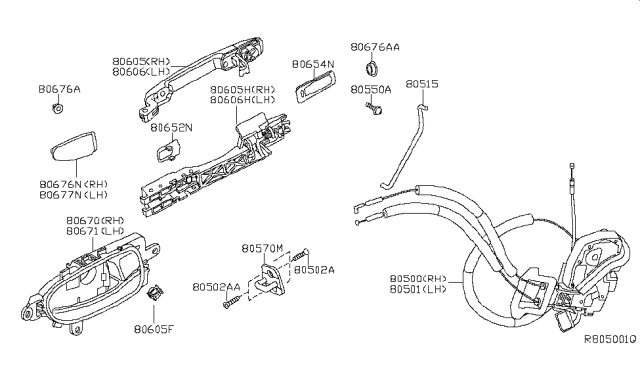 2011 Nissan Altima Front Door Outside Handle Assembly, Left Diagram for 80607-JB65A