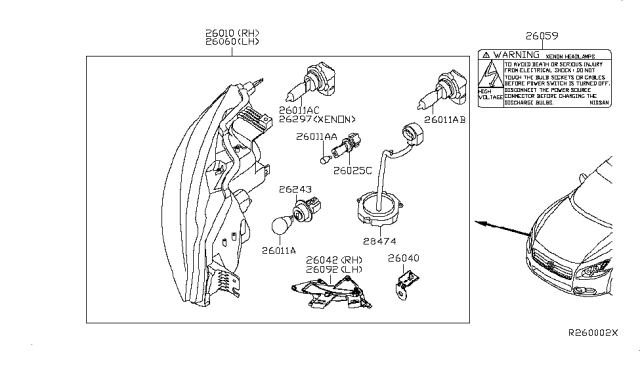 2010 Nissan Altima Passenger Side Headlight Assembly Diagram for 26010-ZN60A