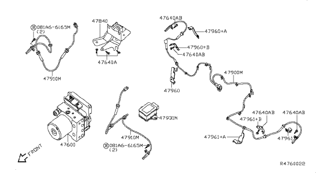 2013 Nissan Altima Anti Skid Actuator Assembly Diagram for 47660-ZX65C