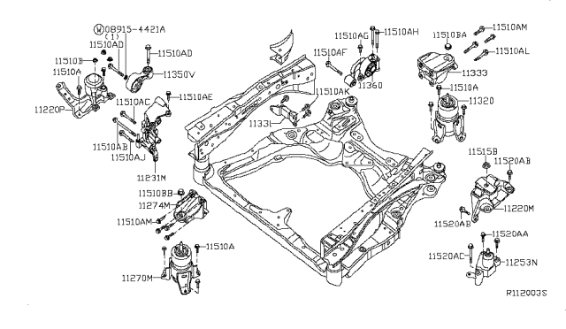 2007 Nissan Altima Engine Mounting Insulator ,Front Left Diagram for 11220-JA10A