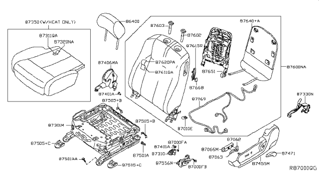 2012 Nissan Altima Back Assembly Front Seat Diagram for 87650-ZX68D