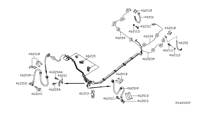 2013 Nissan Altima Tube Assy-Brake,Rear Diagram for 46285-JB11A