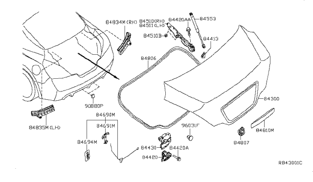 2012 Nissan Altima Finisher Assy-Trunk Lid Diagram for 84810-JB200