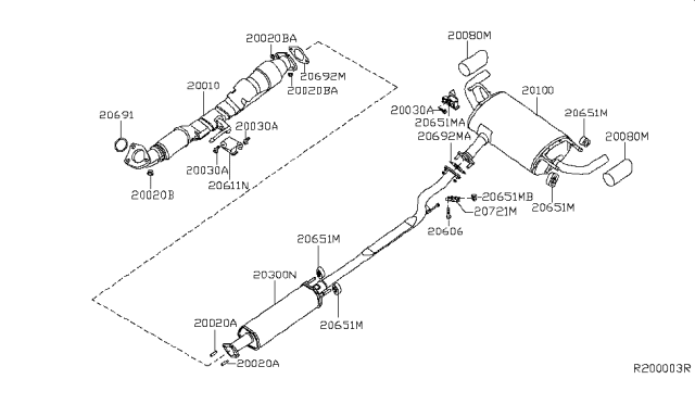 2009 Nissan Altima Front Exhaust Tube Assembly Diagram for 20010-JA01A