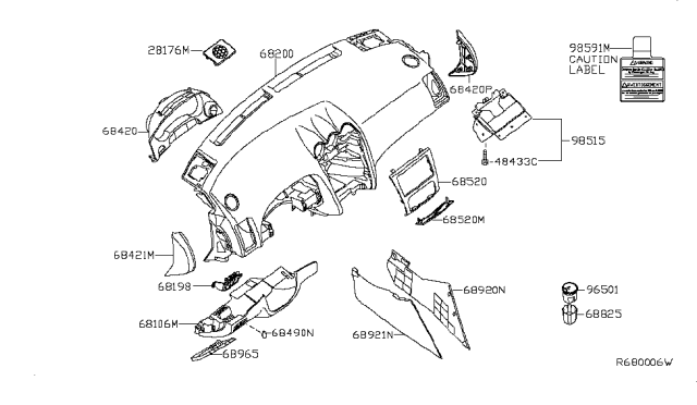 2009 Nissan Altima Instrument Panel,Pad & Cluster Lid Diagram 3