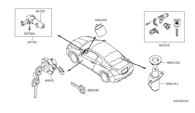 2010 Nissan Altima Lock Steering Diagram for 48700-9N00A