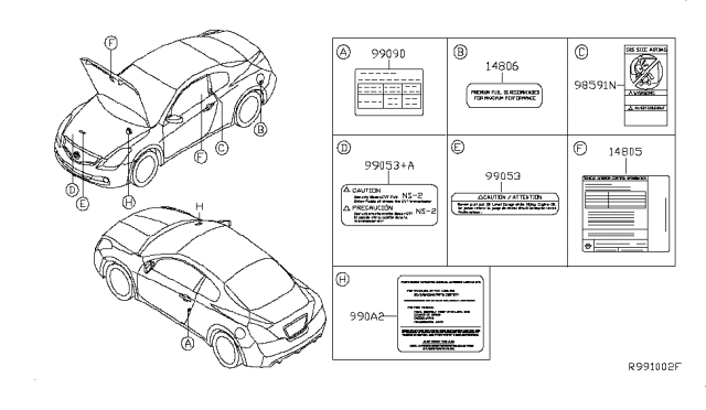 2011 Nissan Altima Label-Parts Content Diagram for 990A2-ZX60A