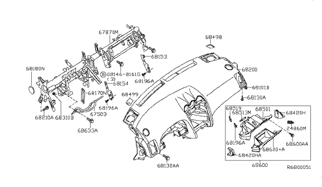 2008 Nissan Altima Instrument Panel,Pad & Cluster Lid Diagram 1